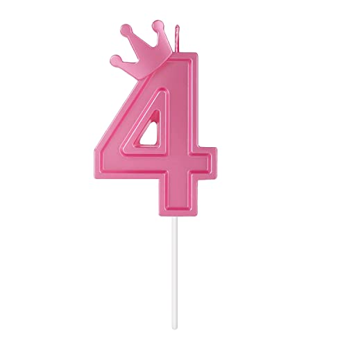 7,8cm Zahlen Geburtstagskerzen, 3D Zahlen Geburtstagskerzen mit Kronendekor Groß Tortenaufsatz Zahlenkerzen für Torte Hochzeit Jubiläum Abschlussfeier Festivalparty (Rosa, 4) von BOXOB