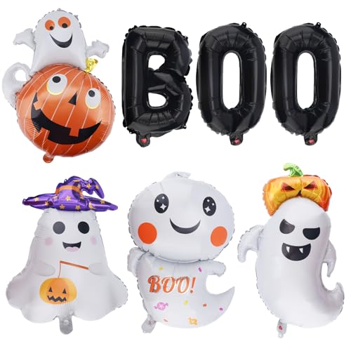 7stk Halloween Luftballons Set, BOO Geist Kürbis Themenmotiv Folienballon Große Süße Gruselige Party-Hintergrunddekoration für Halloween Geburtstag Babyparty Zubehör von BOXOB