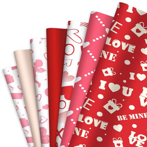 95 Blatt Geschenkpapier Valentinstag, 45x35cm Dekoratives Papier Dünnes Papier Valentinstag Musterpapier zum Basteln für Hochzeit Jahrestag Heimwerken Sammelalbum (5 Designs, 1 Rot, 1 Rosa) von BOXOB