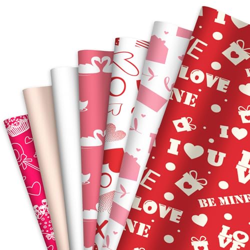 95 Blatt Geschenkpapier Valentinstag, 45x35cm Valentinstag Musterpapiere Dünnes Papier Valentinstag Musterpapier zum Basteln für Heimwerken Geburtstag (5 Designs, 1 Rosa, 1 Weiß) von BOXOB