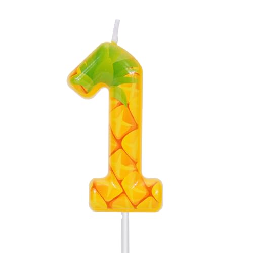 Ananas Geburtstagskerze mit Zahlen, Gelbes Fruchtmotiv Wachs Zahlenkerze für Geburtstagsparty Dekoration Jubiläumsfeier Tortendekoration (1) von BOXOB