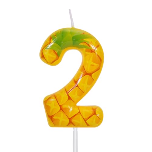 Ananas Geburtstagskerze mit Zahlen, Gelbes Fruchtmotiv Wachs Zahlenkerze für Geburtstagsparty Dekoration Jubiläumsfeier Tortendekoration (2) von BOXOB