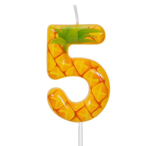 Ananas Geburtstagskerze mit Zahlen, Gelbes Fruchtmotiv Wachs Zahlenkerze für Geburtstagsparty Dekoration Jubiläumsfeier Tortendekoration (5) von BOXOB