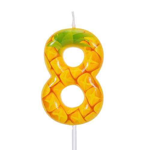 Ananas Geburtstagskerze mit Zahlen, Gelbes Fruchtmotiv Wachs Zahlenkerze für Geburtstagsparty Dekoration Jubiläumsfeier Tortendekoration (8) von BOXOB