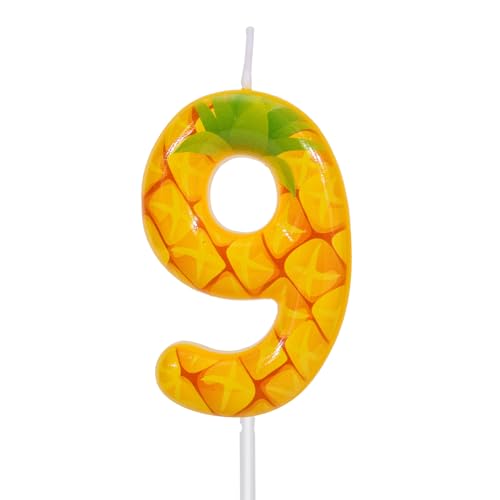 Ananas Geburtstagskerze mit Zahlen, Gelbes Fruchtmotiv Wachs Zahlenkerze für Geburtstagsparty Dekoration Jubiläumsfeier Tortendekoration (9) von BOXOB