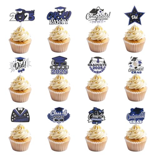 BOXOB 12stk Cupcake-Topper zum Schulabschluss 2025, Glückwunsch-Kuchenaufsatz Congrats Grad 2025 Kreative Essensspieße für Den Schulabschluss Cupcake-Picks von BOXOB