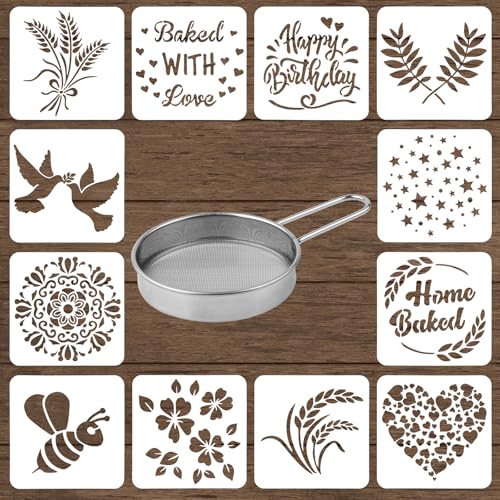 BOXOB 12stk Sauerteigbrot-Schablone mit Mehlsieb, 12 Stile Backvorlagen Plätzchenvorlage zum Backen Brotbackzubehör für Kuchen Plätzchen Torte von BOXOB