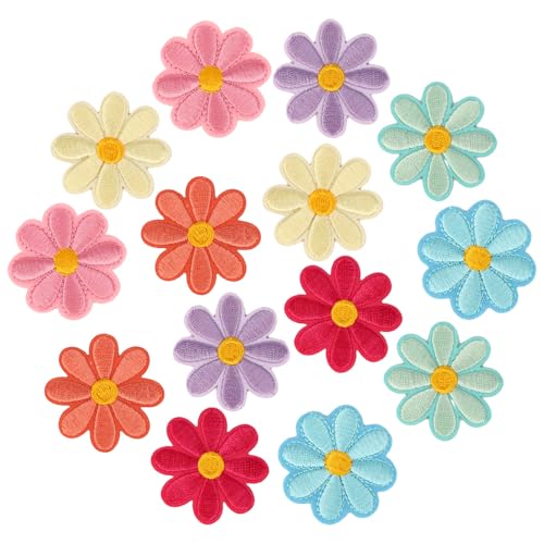 BOXOB 14st Süße Aufbügler Blumen, Gänseblümchen Applikation Stickerei Aufnäher Nähflicken Dekorationen für DIY Taschen Kleidung Jacken Jeans Rucksäcke Hüte Basteln, 7 Farben von BOXOB