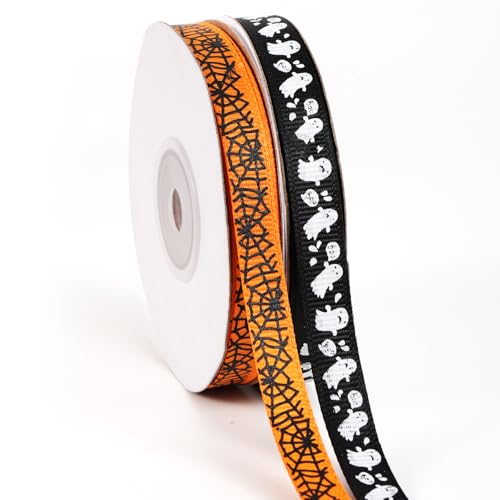 BOXOB 2 Rollen 45,72 m Halloween-Bänder, Orange Schwarz und Weiß Ripsband mit Geister Spinnennetz Aufdruck für Schleifenkränze Geschenkverpackungen Halloween-Dekorationen Nähen Basteln BOXOB 2 Rollen 45,72 m Halloween-Bänder, Orange Schwarz und Weiß Ripsband mit Geister Spinnennetz Aufdruck für Schleifenkränze Geschenkverpackungen Halloween-Dekorationen Nähen Basteln von BOXOB
