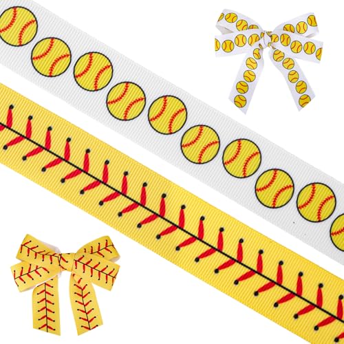 BOXOB 2 Rollen 457cm Softballband, 2,5cm Breite Baseballbänder Sport-Grosgrainbänder DIY Basteln Dekoration für Sportparty Team-Events Geschenkverpackung Haarschleifen von BOXOB