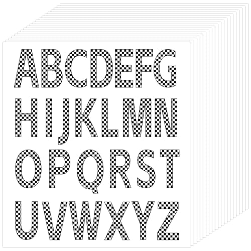BOXOB 20 Bögen Rennalphabetaufkleber, 4,4cm Karierte Buchstabenaufkleber Selbstklebend Großbuchstaben Vinyl-Aufkleber für Wasserflaschenetiketten Briefkästen DIY-Bastelarbeiten von BOXOB