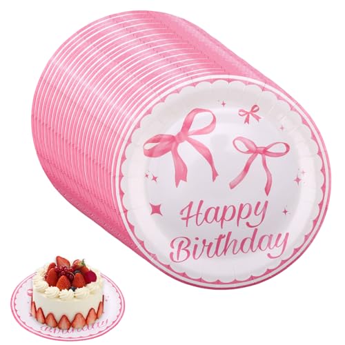 BOXOB 25 Stück, Rosa Teller mit Schleife, 23cm Dessertteller aus Papier mit Schleife für Kokette Geburtstagsdekorationen Babyparty Hochzeit Junggesellinnenabschiedszubehör Geschirr BOXOB 25 Stück, Rosa Teller mit Schleife, 23cm Dessertteller aus Papier mit Schleife für Kokette Geburtstagsdekorationen Babyparty Hochzeit Junggesellinnenabschiedszubehör Geschirr von BOXOB