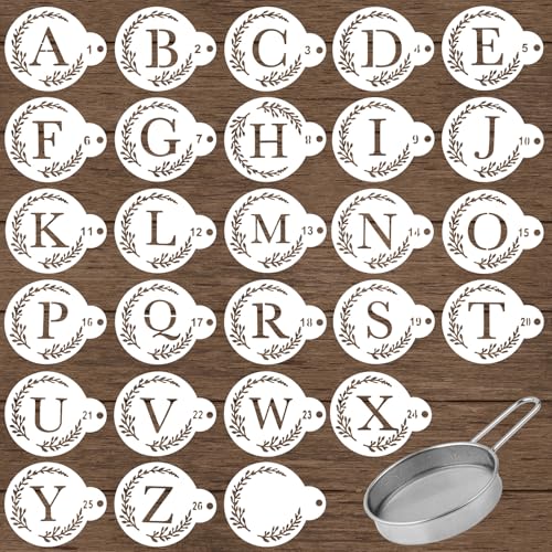 BOXOB 27stk Buchstabenschablone für Kuchen mit Mehlsieb, Vorlage Zum Dekorieren Von Plätzchen Wiederverwendbare Alphabet-Schablonen Geschenke für Sauerteigbäcker von BOXOB