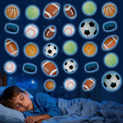 BOXOB 3 Stk Sport Wandaufkleber, Leuchtende Sport Wandtattoos Basketball Baseball Fußball Rugbyball Leuchtende Aufkleber für Zimmer Turnhallendekoration von BOXOB