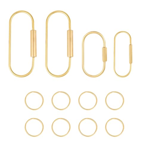 BOXOB 4 Stück Schlüsselanhänger mit Schraubverschluss aus Messing, Ovaler Schraubverschlussclip mit 8 kleinen Ringen Langlebiger Schlüsselring aus Goldenem Messing für Männer und Frauen von BOXOB