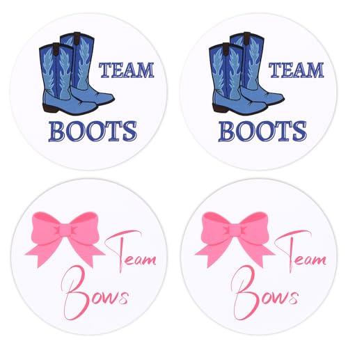 BOXOB 40 Stück Team Bows Team Boots Gender Reveal-Aufkleber, 5cm Runde Etiketten für die Geschlechtsoffenbarung von Jungen oder Mädchen Babyparty Western Mottoparty und Spielzubehör (Blau, Pink) von BOXOB