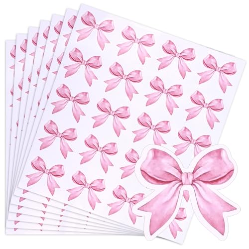 BOXOB 480 Stück Kokette Schleifenaufkleber, Selbstklebende Rosa PVC-Aquarell-Schleifendekor für Wasserflasche Laptop Telefon Tagebuch Geschenke für Kinder Mädchen Frauen Bürobedarf von BOXOB