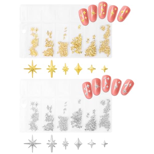 BOXOB 800st Nagel Charms Stern, Gold & Silber 3D Nagel Schmuck Strasssteine Dekorationen Wiederverwendbar Metallische Nieten Maniküre Zubehör für Frauen Mädchen DIY Bastelzubehör BOXOB 800st Nagel Charms Stern, Gold & Silber 3D Nagel Schmuck Strasssteine Dekorationen Wiederverwendbar Metallische Nieten Maniküre Zubehör für Frauen Mädchen DIY Bastelzubehör von BOXOB