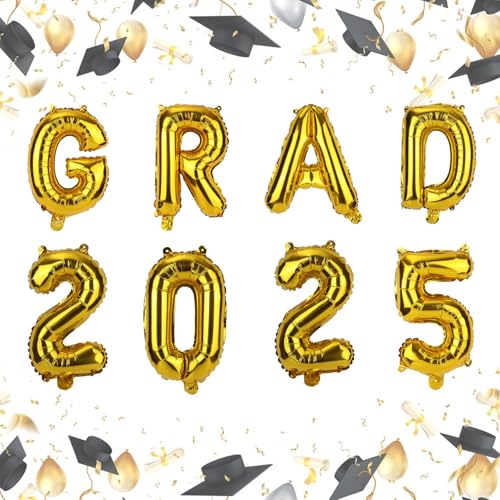 BOXOB Abschluss Luftballons 2025, 40cm GRAD 2025 Gold Folienballons mit Zahlen für die Abschlussfeier Abschluss Doke Fotokabine und Partyzubehör für Schulabgänger von BOXOB