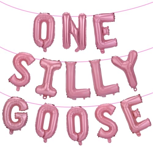 BOXOB Ein Alberner Gänseballon, Aluminiumfolie Bauernhoftier-Thema Geburtstagsparty Deko mit Band Gänse-Partydekoration zum 1. Geburtstag für Jungen und Mädchen (Pink) von BOXOB