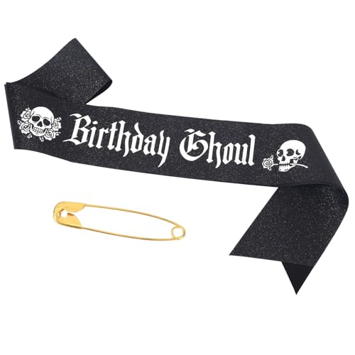 BOXOB Ghul Geburtstagsschärpe, Glitzerstoff Gothic Geburtstagsschärpe mit Sicherheitsnadel Totenkopf Rose Gothic Partydeko Halloweendeko von BOXOB