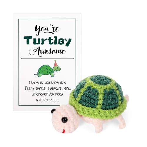 BOXOB Lustige Positive Schildkröte, 8,4cm Kreatives Süßes Schildkröten-Häkelspielzeug You're Turtley Awesome Gestrickte Schildkrötenpuppe Glücksgeschenk als Ermutigende Geburtstagsparty-Dekoration von BOXOB