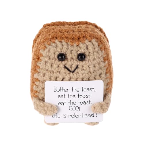 BOXOB Lustiger Positiver Buttertoast, 6,6cm Gestrickte Toastpuppe Kartoffelspielzeug mit Ermutigender Karte Gehäkeltes Essensspielzeug Positive Toastpuppe für Partydekoration Ermutigungsgeschenk BOXOB Lustiger Positiver Buttertoast, 6,6cm Gestrickte Toastpuppe Kartoffelspielzeug mit Ermutigender Karte Gehäkeltes Essensspielzeug Positive Toastpuppe für Partydekoration Ermutigungsgeschenk von BOXOB