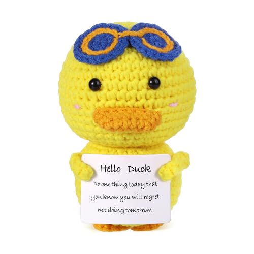 BOXOB Mini-Lustige Positive Ente, 9,4cm Gestrickte Taschen-Entenpuppe aus Wolle Kreative Süße Gestrickte Ente mit Positiven Emotionen Als Geburtstagsgeschenk Party-Dekoration Ermutigung von BOXOB