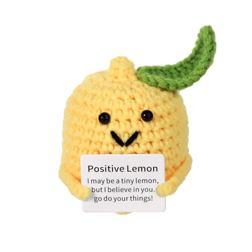 BOXOB Mini Lustige Positive Zitrone, 10cm Lustige Gestrickte Wolltaschen-Zitronenpuppe Kreative Süße Gestrickte Positive Emotionen Zitrone als Geburtstagsgeschenk Party-Dekoration Ermutigung von BOXOB