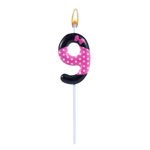 BOXOB Rosa-Schwarz Geburtstagskerzen für Mädchen, Cartoon-Maus Zahlenkerze Kuchenaufsätze Süße Cupcake-Dekoration Geburtstagsdekorationen mit Rosa Mausmotiv Partyzubehör (Nummer 9) von BOXOB