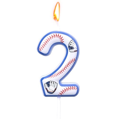 Baseball Geburtstagskerzen, Tortenaufsatz mit Baseball Motiv für Jungen und Mädchen Zahlenkerze für Sportparty Dekorationen und Zubehör (Nummer 2) von BOXOB