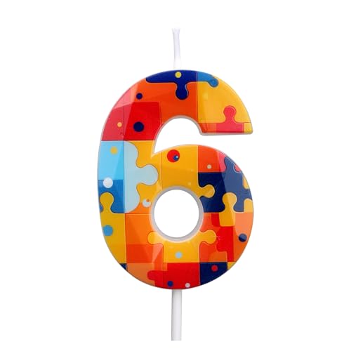 Bauklotz Puzzle Zahlen-Geburtstagskuchen-Kerzen, Mehrfarbig Block-Puzzle Kuchen-Topper Zahlen-Geburtstagskerzen für Kinder Jungen Party-Zubehör (Nummer 6) von BOXOB