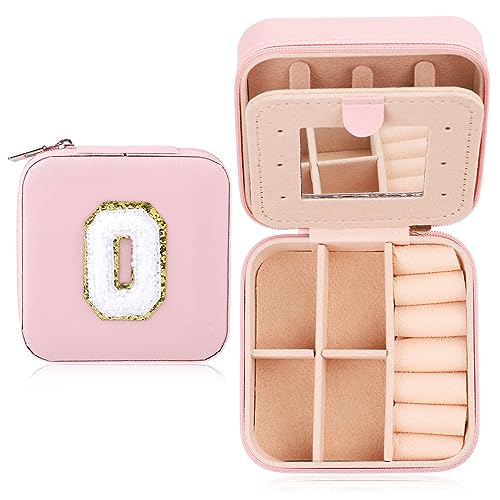 Brief Schmuckkästchen Reise, Tragbar Reise Schmucketui Mini Schmuckschatulle Reise Leder Kleiner Schmuck Organizer mit Exquisiter Brief für Frauen Mädchen Reiseutensilien (Buchstabe O) von BOXOB