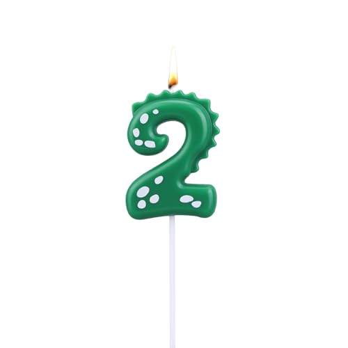 Dinosaur Geburtstagskerze, Grüne Zahlenkerzen für Kuchen & Cupcake-Dekorationen Dino-Themenparty-Dekorationen Geburtstagszubehör für Kinder Jungen (Zahl 2) von BOXOB