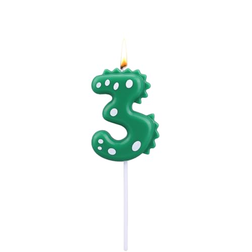 Dinosaur Geburtstagskerze, Grüne Zahlenkerzen für Kuchen & Cupcake-Dekorationen Dino-Themenparty-Dekorationen Geburtstagszubehör für Kinder Jungen (Zahl 3) von BOXOB
