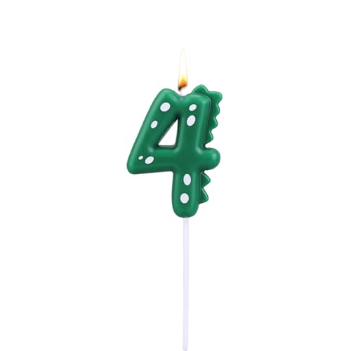 Dinosaur Geburtstagskerze, Grüne Zahlenkerzen für Kuchen & Cupcake-Dekorationen Dino-Themenparty-Dekorationen Geburtstagszubehör für Kinder Jungen (Zahl 4) von BOXOB