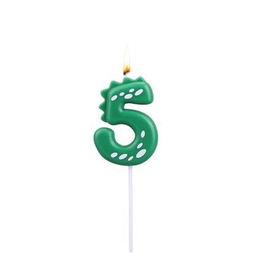 Dinosaur Geburtstagskerze, Grüne Zahlenkerzen für Kuchen & Cupcake-Dekorationen Dino-Themenparty-Dekorationen Geburtstagszubehör für Kinder Jungen (Zahl 5) von BOXOB