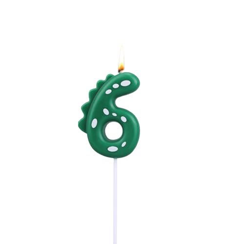 Dinosaur Geburtstagskerze, Grüne Zahlenkerzen für Kuchen & Cupcake-Dekorationen Dino-Themenparty-Dekorationen Geburtstagszubehör für Kinder Jungen (Zahl 6) von BOXOB