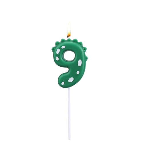 Dinosaur Geburtstagskerze, Grüne Zahlenkerzen für Kuchen & Cupcake-Dekorationen Dino-Themenparty-Dekorationen Geburtstagszubehör für Kinder Jungen (Zahl 9) von BOXOB