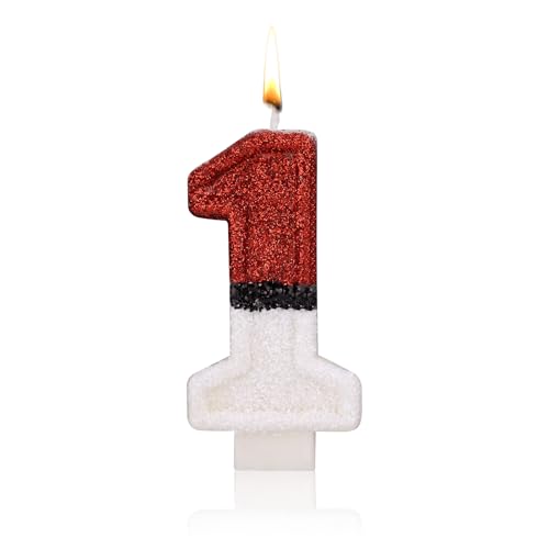 Geburtstagskerzen für Torte, Rot-Weiße Funkelnde Geburtstagskerze Kreative Zahlenkerze Tortenaufsatzkerze Geburtstagstortendekorationen für Geburtstagsparty Dekorationszubehör (1) von BOXOB