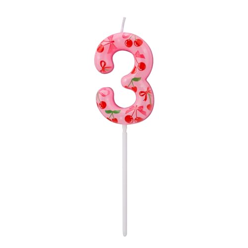 Kirsch Geburtstagskerze, Süße Rosa Früchte Thema Zahlenkerze Kirsche Oben Drauf Tortenaufsatz für Frauen und Mädchen Geburtstagsfeier Babyparty Feier Dekoration (Nummer 3) von BOXOB