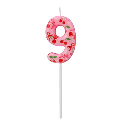 Kirsch Geburtstagskerze, Süße Rosa Früchte Thema Zahlenkerze Kirsche Oben Drauf Tortenaufsatz für Frauen und Mädchen Geburtstagsfeier Babyparty Feier Dekoration (Nummer 9) von BOXOB