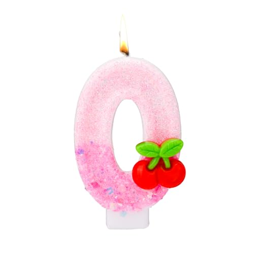 Kirsche Zahlen Kerzen, Kirsche Obendrauf Geburtstagskerzen für Kuchen mit Pailletten Rosa Cupcake Aufsätze Dekorationen für Frauen Mädchen Jubiläumsfeiern Geburtstagsparty Zubehör (Zahl 0) von BOXOB