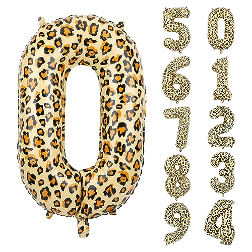 Leopard Ballons, 81cm Luftballons mit Leopardenmuster für Partys Luftballons Zahlen Leoparden-Luftballons aus Folie für Geburtstagsparty mit Tierthema (Nummer 0) von BOXOB