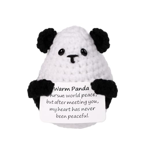 Lustiger Positiver Panda, 7,5cm Kreative Süße Gestrickte Panda-Puppe mit Inspirierender Karte Glücksgeschenk Interessantes Panda-Häkeln als Plüsch-Geburtstagsgeschenk Party-Dekoration Ermutigung von BOXOB