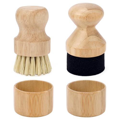 Öl Applikator Holz und Scheuerbürste für Schneidebretter, Holz mit Sisalfaser und Schwamm Mineralöl-Wachs-Applikator mit Deckel für Holzmetzblöcke Spatel Löffel Utensilien von BOXOB
