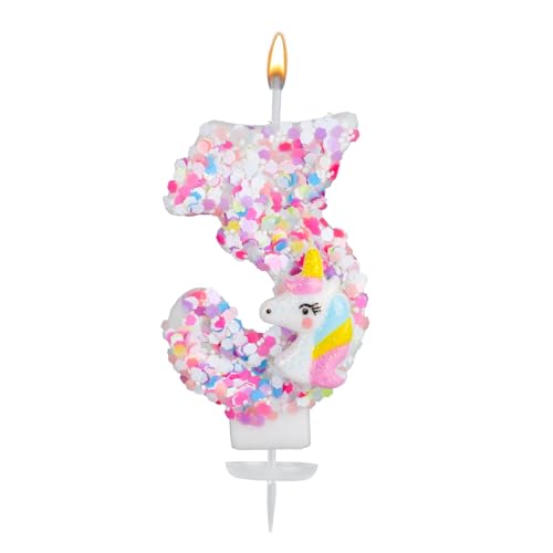 Zahlenkerze Einhorn, Glitzer Pailletten Geburtstagskerzen Zahlen Kuchenaufsatz Einhorn Geburtstagsdekoration für Mädchen Babyparty Themenfeiern (3) von BOXOB