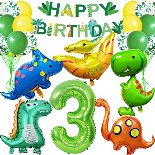 Dino Geburtstag Deko 3 Jahre, Dino Deko Kindergeburtstag, Geburtstagsdeko 3 Jahre Junge, Dino Deko Folienballon 3 für Dino Party Kindergeburtstag Deko Geburtstag Junge von BOYATONG