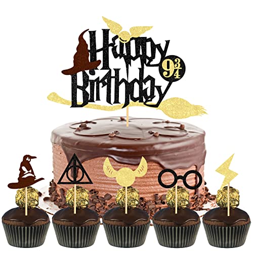 Glitter Magier Kuchen Deko,Glitter Wizard Cupcake Topper,Magical Wizard Inspiriert Happy Birthday Deko für Magic Theme Party Supplies von BOYATONG