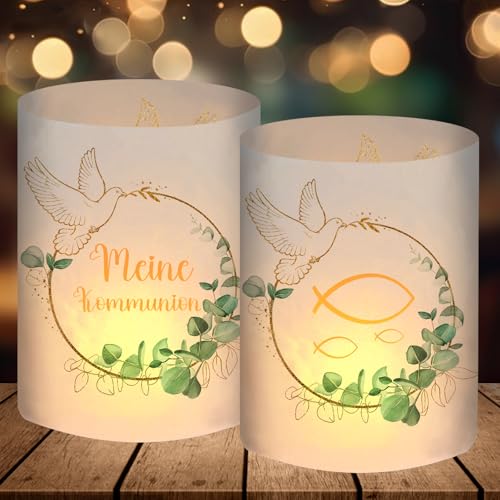 12 Windlicht Tischdeko, Meine Kommunion Deko Junge Mädchen, Erstkommunion Deko Eukalyptus Grün, Kommunion Geschenke Gastgeschenke, Kommunionsgeschenke, für Teelichter oder Kerzen 12 Windlicht Tischdeko, Meine Kommunion Deko Junge Mädchen, Erstkommunion Deko Eukalyptus Grün, Kommunion Geschenke Gastgeschenke, Kommunionsgeschenke, für Teelichter oder Kerzen von BOYATONG